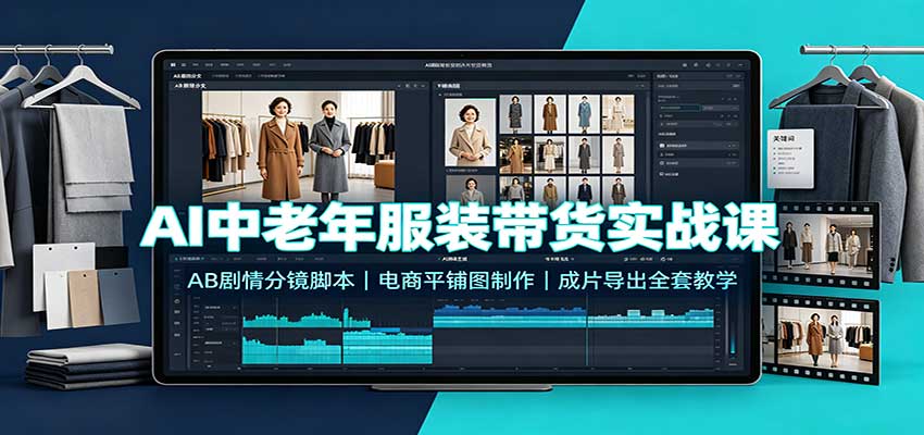 AI中老年服装带货实战课：AB剧情分镜脚本，电商平铺图制作，成片导出全套教学-爱搭资源网