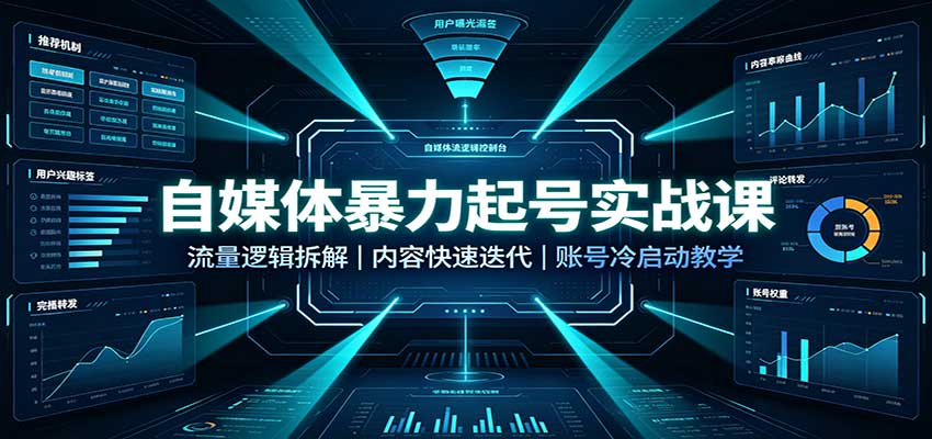 自媒体暴力起号实战课：流量逻辑拆解，内容快速迭代，账号冷启动教学-爱搭资源网