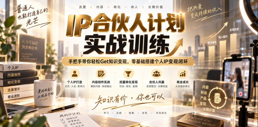 IP合伙人计划实战训练，手把手带你轻松Get知识变现，零基础搭建个人IP变现闭环(更新260908)-爱搭资源网