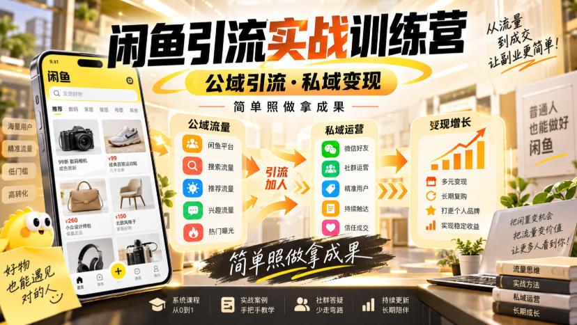 闲鱼引流实战训练营，公域引流·私域变现，简单照做拿成果-爱搭资源网