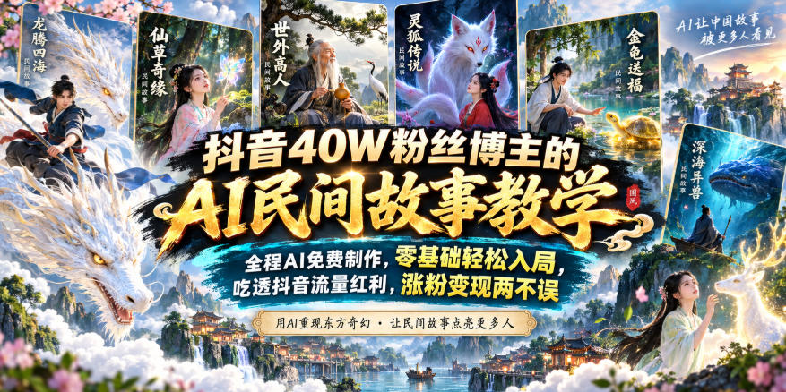 抖音40W粉丝博主的AI民间故事教学，全程AI免费制作，零基础轻松入局，吃透抖音流量红利，涨粉变现两不误-爱搭资源网