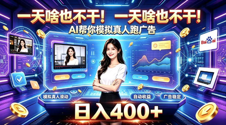 一天啥也不干！AI帮你模拟真人跑广告，稳定日入400+，实现真正被动变现【揭秘】-爱搭资源网
