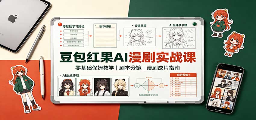 豆包红果AI漫剧实战课：零基础保姆教学，剧本分镜，漫剧成片指南-爱搭资源网