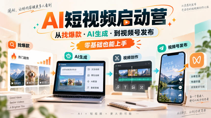 AI短视频启动营，从找爆款·AI生成·到视频号发布，零基础也能上手-爱搭资源网