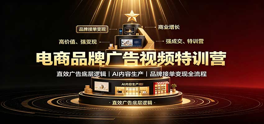 电商品牌广告视频特训：直效广告底层逻辑，AI内容生产，品牌接单变现全流程-爱搭资源网