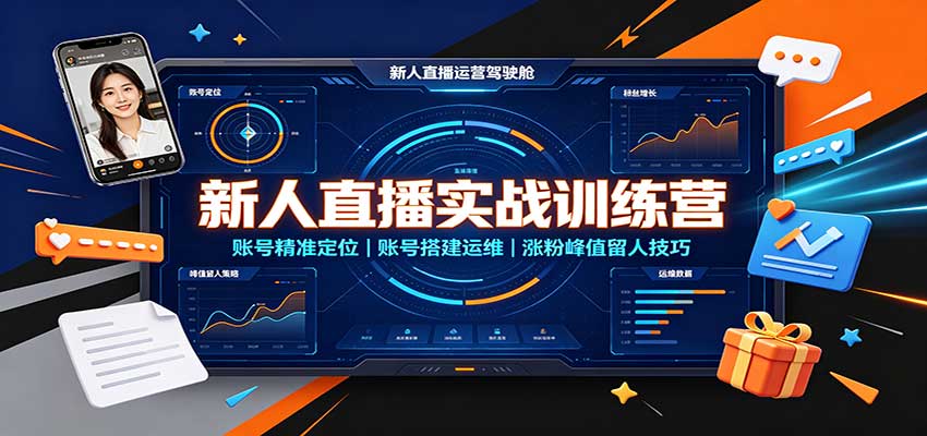 新人直播实战训练营：账号精准定位，账号搭建运维，涨粉峰值留人技巧-爱搭资源网