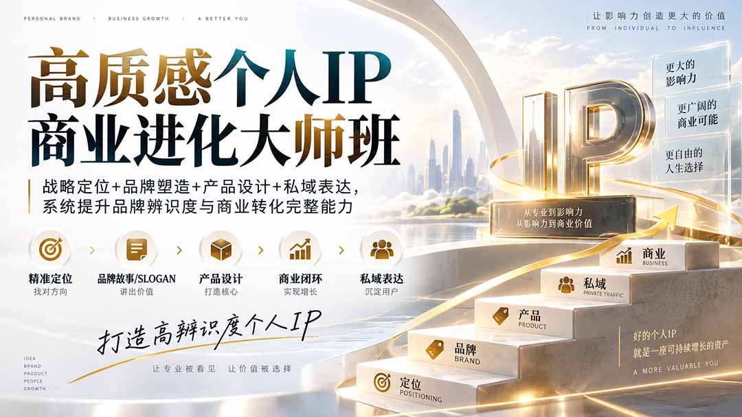 高质感个人IP商业进化大师班：战略定位+品牌塑造+产品设计+私域表达，系统提升品牌辨识度与商业转化完整能力-爱搭资源网