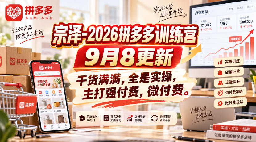 宗泽-2026拼多多训练营9月8更新，干货满满，全是实操，主打强付费，微付费-爱搭资源网