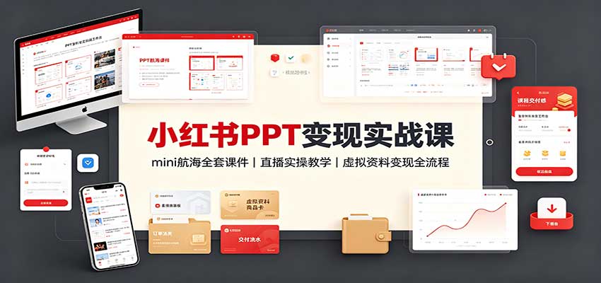 小红书PPT变现实战课：mini航海全套课件+直播实操教学，虚拟资料变现全流程-爱搭资源网