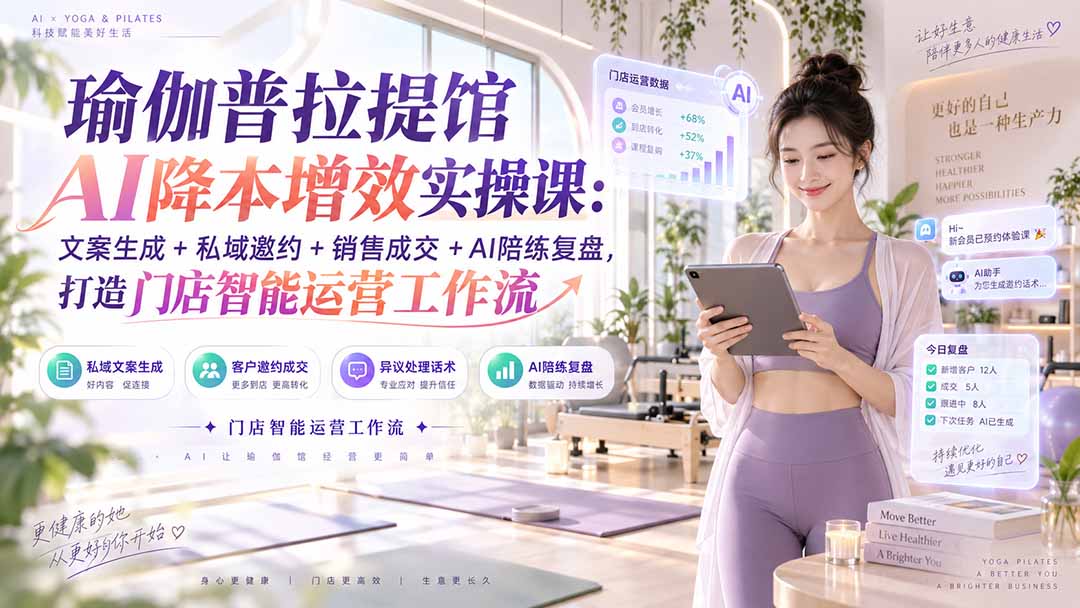 瑜伽普拉提馆AI降本增效实操课：文案生成+私域邀约+销售成交+AI陪练复盘，打造门店智能运营工作流-爱搭资源网