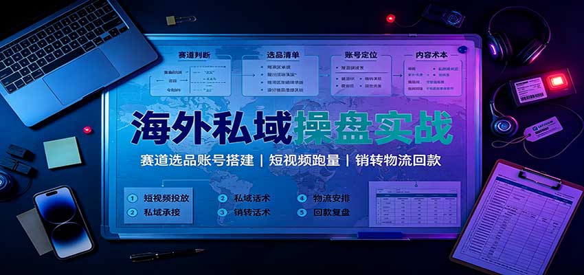 海外私域操盘实战：赛道选品账号搭建，短视频跑量，销转物流回款-爱搭资源网