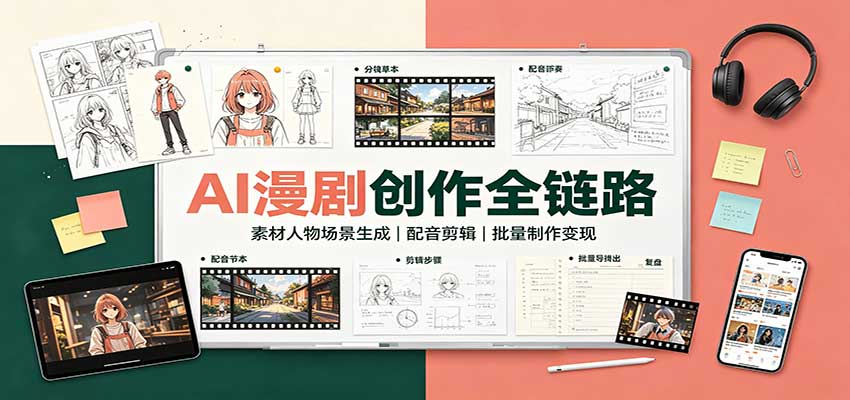 AI漫剧创作全链路：素材人物场景生成，配音剪辑，批量制作变现-爱搭资源网