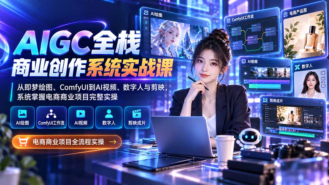 AIGC全栈商业创作系统实战课：从即梦绘图、ComfyUI到AI视频、数字人与剪映，系统掌握电商商业项目完整实操-爱搭资源网