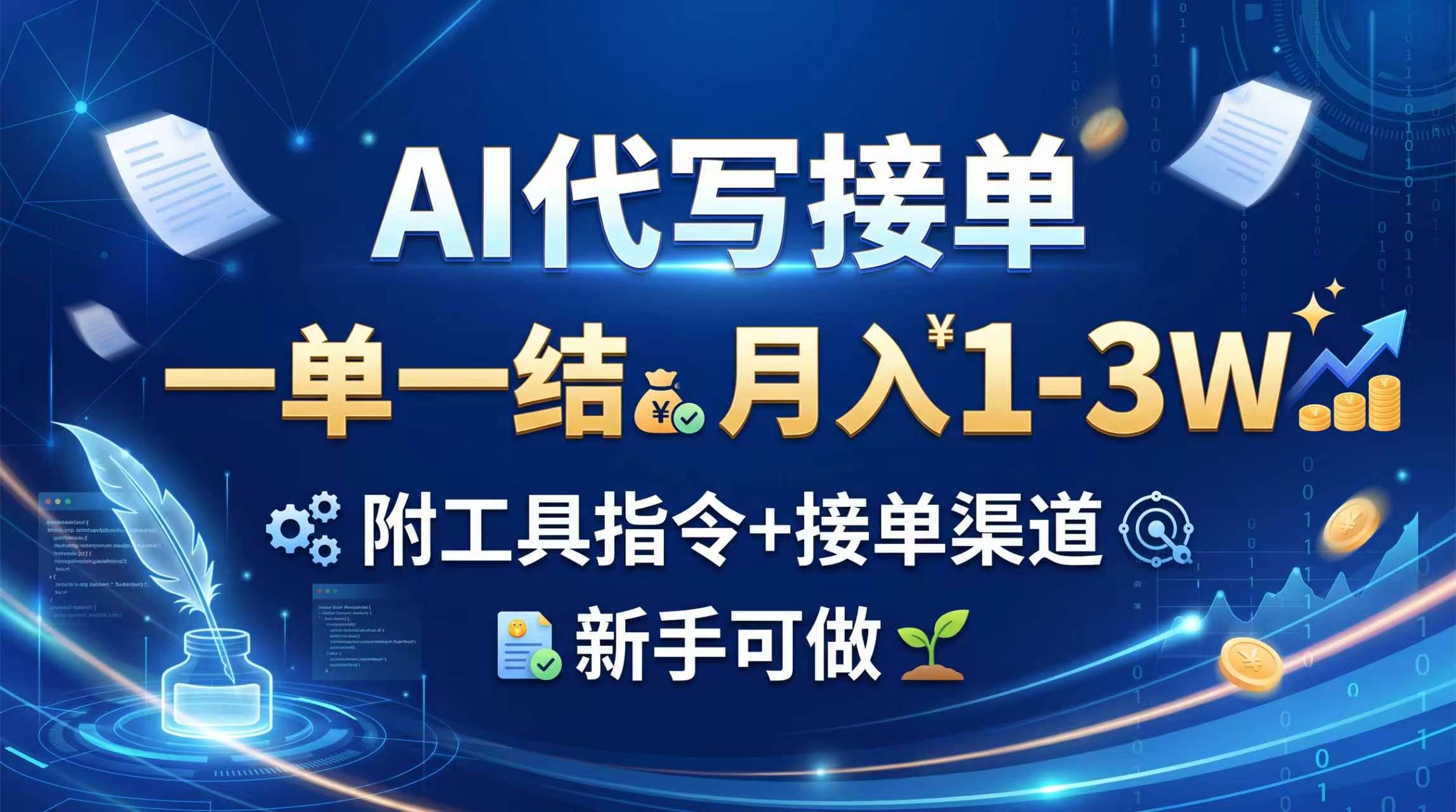 AI代写接单，一单一结，月入1-3W，附工具指令+接单渠道，新手可做-爱搭资源网