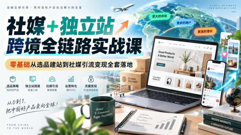 社媒+独立站跨境全链路实战课｜零基础从选品建站到社媒引流变现全套落地-爱搭资源网