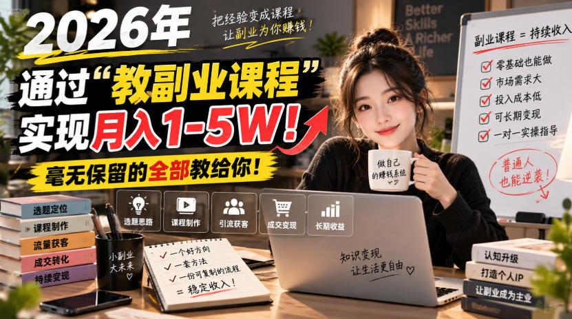 2026年通过“教副业课程”实现月入1-5W！毫无保留的全部教给你！【揭秘】-爱搭资源网