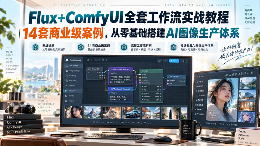 Flux+ComfyUI全套工作流实战教程｜14套商业级案例，从零基础搭建AI图像生产体系-爱搭资源网
