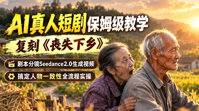 AI真人短剧保姆级教学，复刻《丧失下乡》，剧本分镜Seedance2.0生成视频，搞定人物一致性全流程实操-爱搭资源网