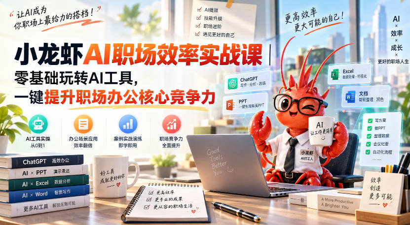 小龙虾AI职场效率实战课｜零基础玩转AI工具，一键提升职场办公核心竞争力-爱搭资源网