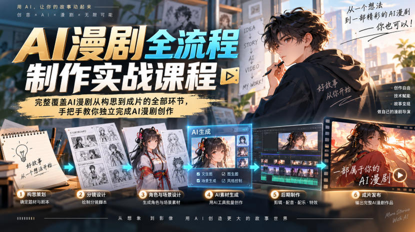 AI漫剧全流程制作实战课程，完整覆盖AI漫剧从构思到成片的全部环节，手把手教你独立完成AI漫剧创作-爱搭资源网