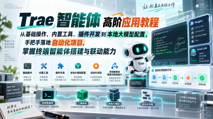 Trae智能体高阶应用教程，从基础操作、内置工具、插件开发到本地大模型配置，手把手落地自动化项目-爱搭资源网