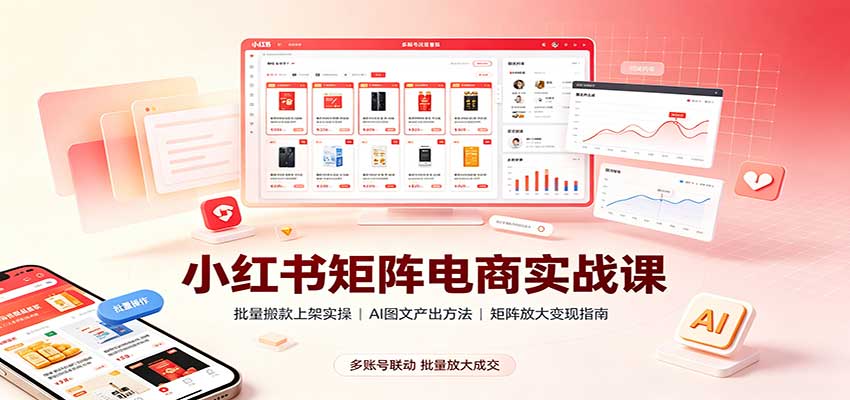 小红书矩阵电商实战课：批量搬款上架实操，AI图文产出，矩阵放大变现指南-爱搭资源网