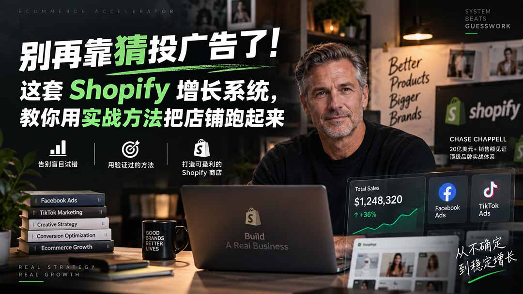 别再靠猜投广告了！这套 Shopify 增长系统，教你用实战方法把店铺跑起来【原创双语字幕】-爱搭资源网