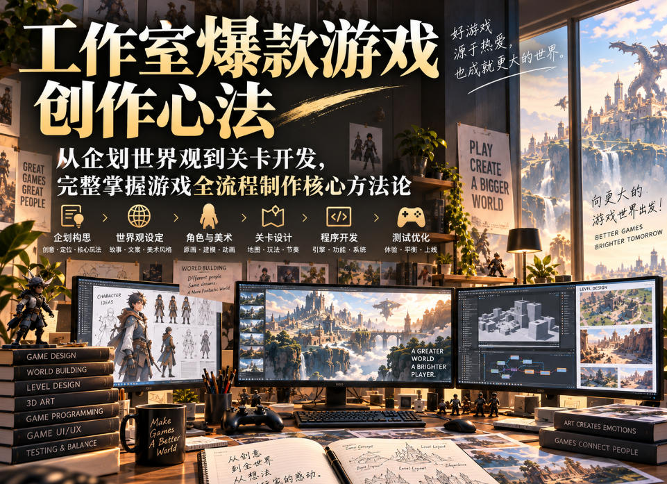 工作室爆款游戏创作心法｜从企划世界观到关卡开发，完整掌握游戏全流程制作核心方法论-爱搭资源网