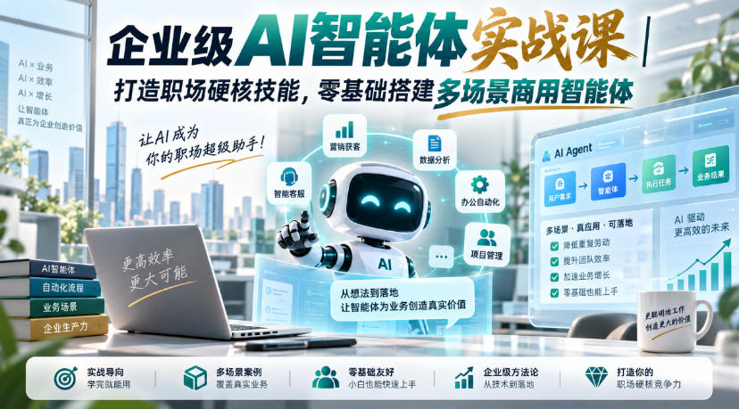企业级AI智能体实战课｜打造职场硬核技能，零基础搭建多场景商用智能体-爱搭资源网