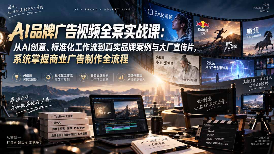 AI品牌广告视频全案实战课：从AI创意、标准化工作流到真实品牌案例与大厂宣传片，系统掌握商业广告制作全流程-爱搭资源网