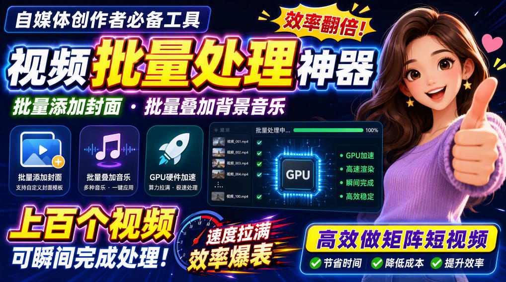 视频批量加封面，把封面添加到视频第一帧，不用剪辑软件批量添加-爱搭资源网
