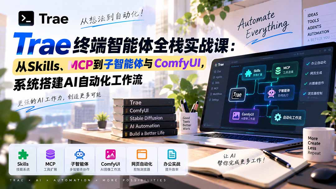 Trae终端智能体全栈实战课：从Skills、MCP到子智能体与ComfyUI，系统搭建AI自动化工作流-爱搭资源网