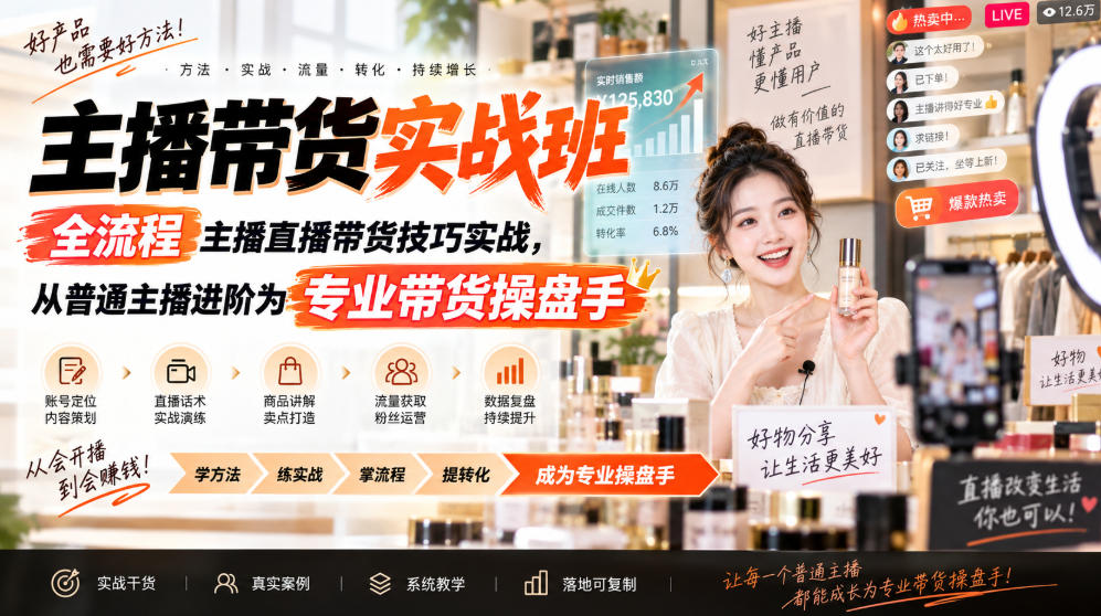 主播带货实战班ZB，全流程主播直播带货技巧实战，从普通主播进阶为专业带货操盘手-爱搭资源网