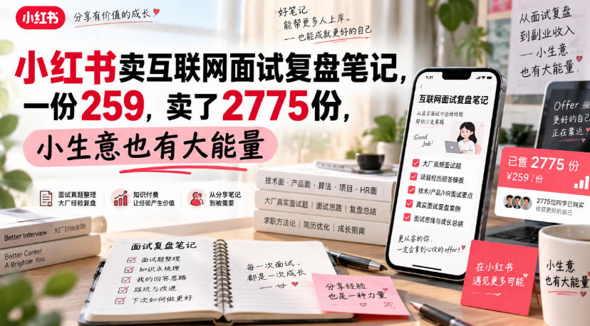 小红书卖互联网面试复盘笔记，一份259，卖了2775份，小生意也有大能量-爱搭资源网