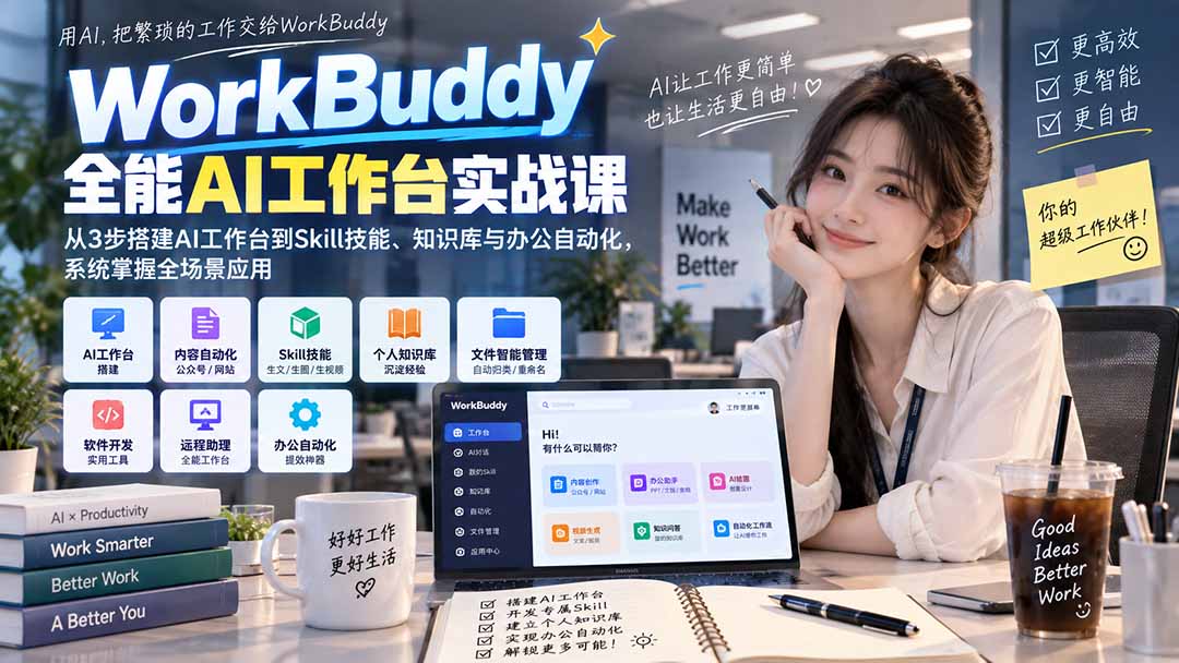 WorkBuddy全能AI工作台实战课：从3步搭建AI工作台到Skill技能、知识库与办公自动化，系统掌握全场景应用-爱搭资源网