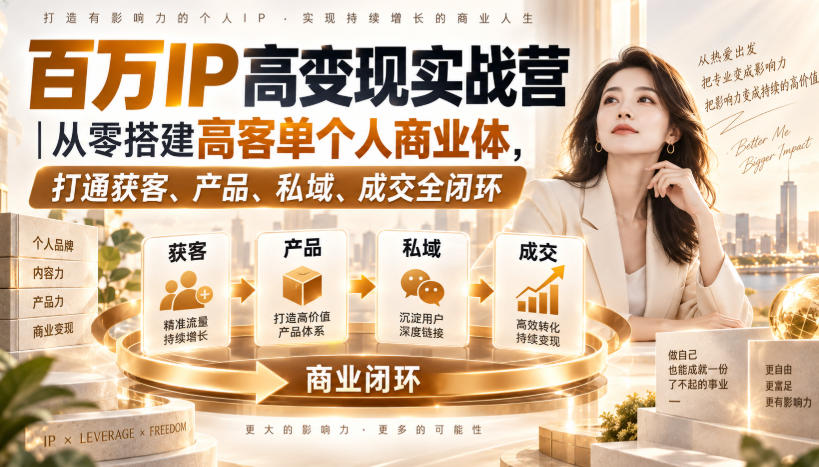 百万IP高变现实战营｜从零搭建高客单个人商业体，打通获客、产品、私域、成交全闭环​-爱搭资源网