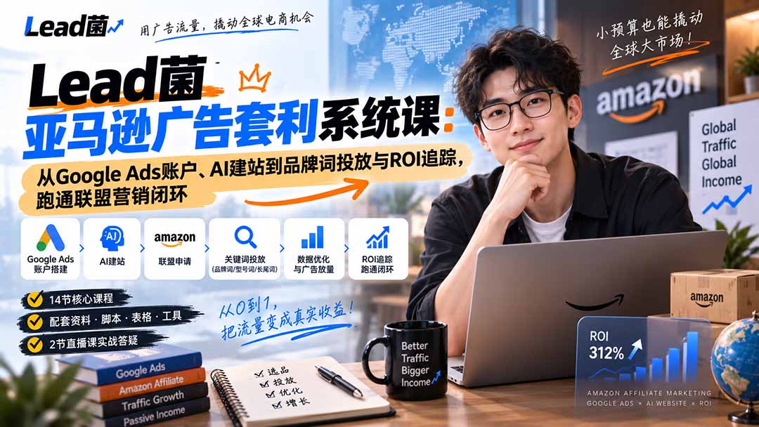 Lead菌亚马逊广告套利系统课：从Google Ads账户、AI建站到品牌词投放与ROI追踪，跑通联盟营销闭环-爱搭资源网