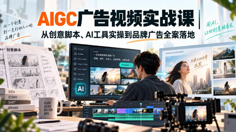 AIGC广告视频实战课｜从创意脚本、AI工具实操到品牌广告全案落地-爱搭资源网