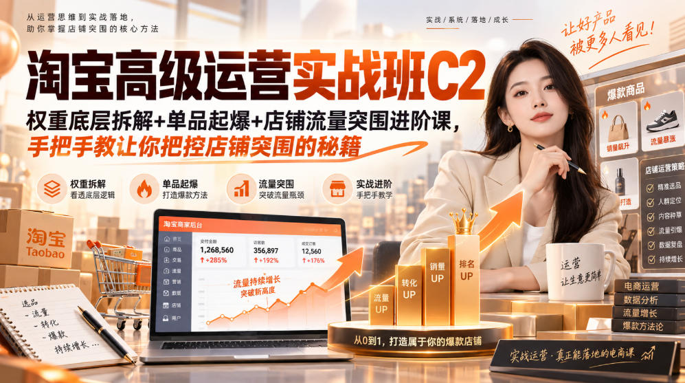 淘宝高级运营实战班C2｜权重底层拆解+单品起爆+店铺流量突围进阶课，手把手教让你把控店铺突围的秘籍-爱搭资源网