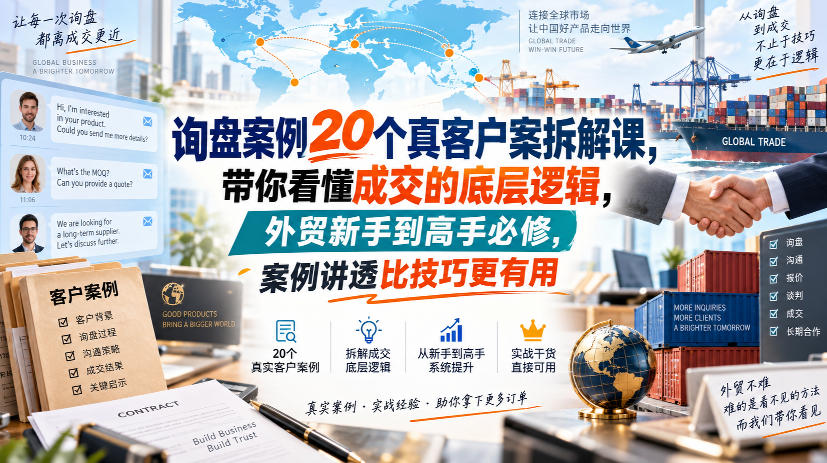 询盘案例20个真客户案拆解课，带你看懂成交的底层逻辑，外贸新手到高手必修，案例讲透比技巧更有用-爱搭资源网