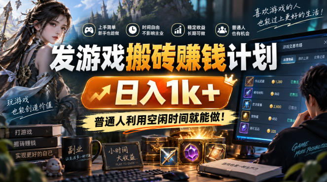 发游戏搬砖賺钱计划，日入1k+，普通人利用空闲时间就能做！【揭秘】-爱搭资源网
