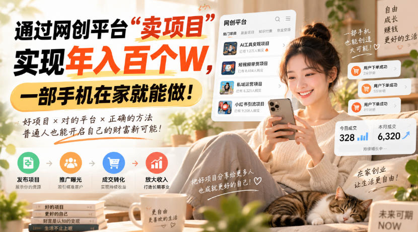 靠卖网创项目变现，一年拿下百万收益！一台手机就能操作！-爱搭资源网