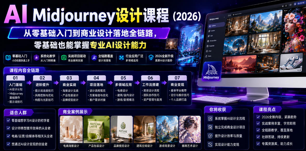 AI Midjourney设计课程(2026)，从零基础入门到商业设计落地全链路，零基础也能掌握专业AI设计能力(更新0913)-爱搭资源网