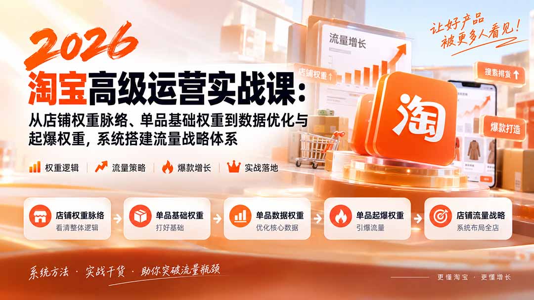 2026淘宝高级运营实战课：从店铺权重脉络、单品基础权重到数据优化与起爆权重，系统搭建流量战略体系-爱搭资源网