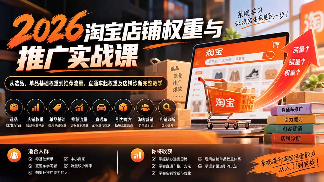 2026淘宝店铺权重与推广实战课：从选品、单品基础权重到推荐流量、直通车起权重及店铺诊断完整教学-爱搭资源网