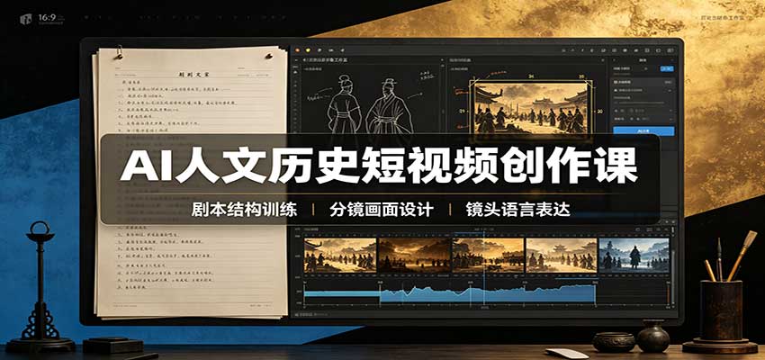 AI人文历史短视频创作课：赛道对标、剧本分镜制图，掌握视频完整产出流程-爱搭资源网