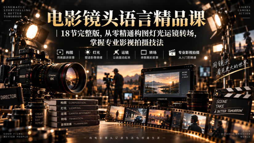 电影镜头语言精品课｜18节完整版，从零精通构图灯光运镜转场，掌握专业影视拍摄技法-爱搭资源网