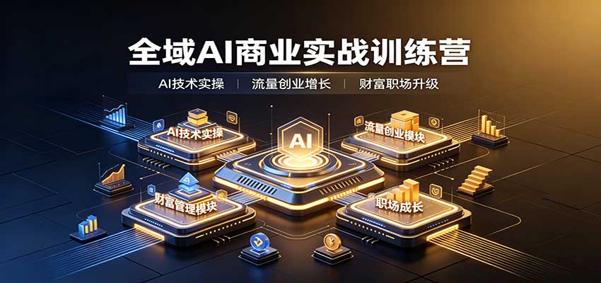 全域AI商业实战训练营：涵盖AI技术实操、流量创业、财富管理与职场成长全体系内容-爱搭资源网