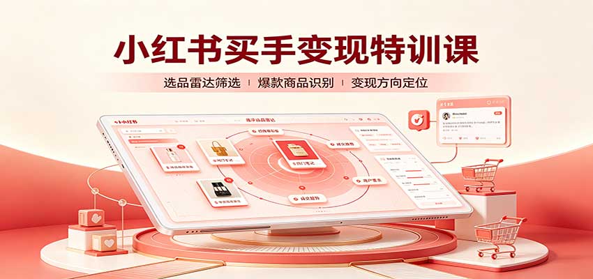 小红书买手变现特训课：账号定位养号起号，选品挂车，笔记标题封面全套教学-爱搭资源网