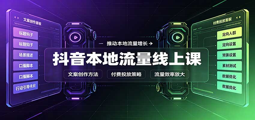 抖音本地流量线上课：账号搭建拍摄剪辑，文案创作与付费投放教学-爱搭资源网